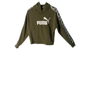 Puma Pullover Women's Small Olive Green Hooded Long Sleeve Sweatshirt